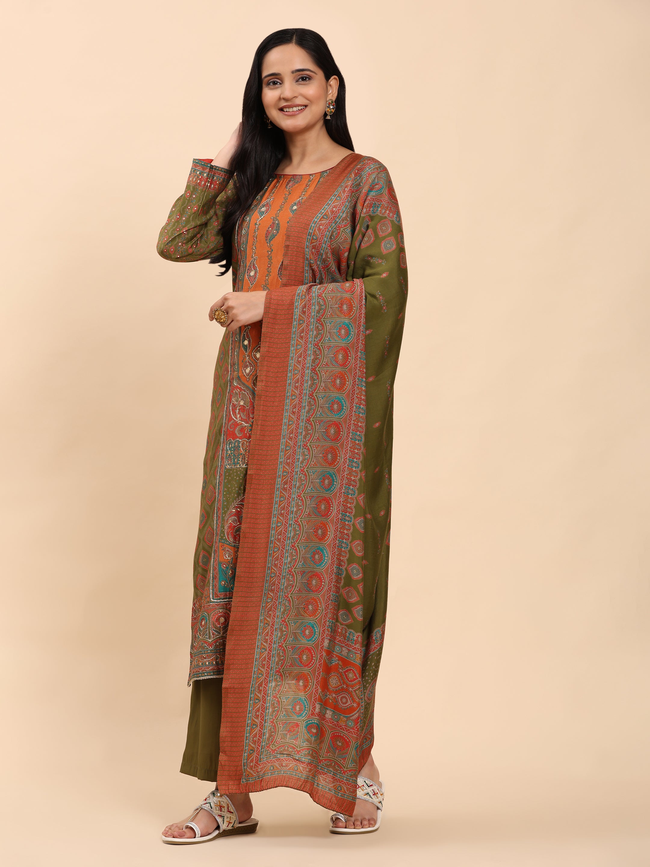 Dark green Elegance Unstitched: Classic Kurta Set