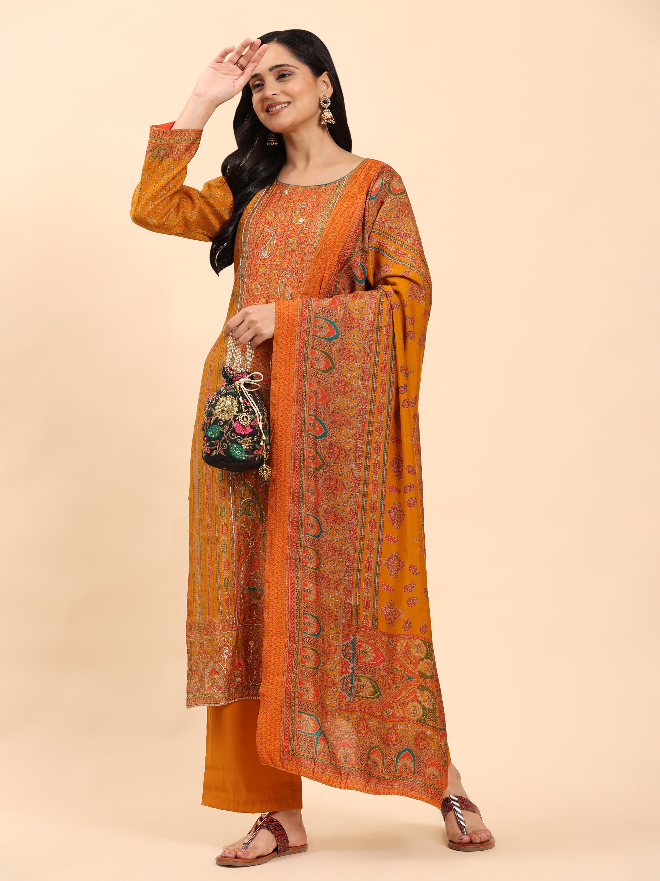 Mustard Elegance Unstitched: Classic Kurta Set