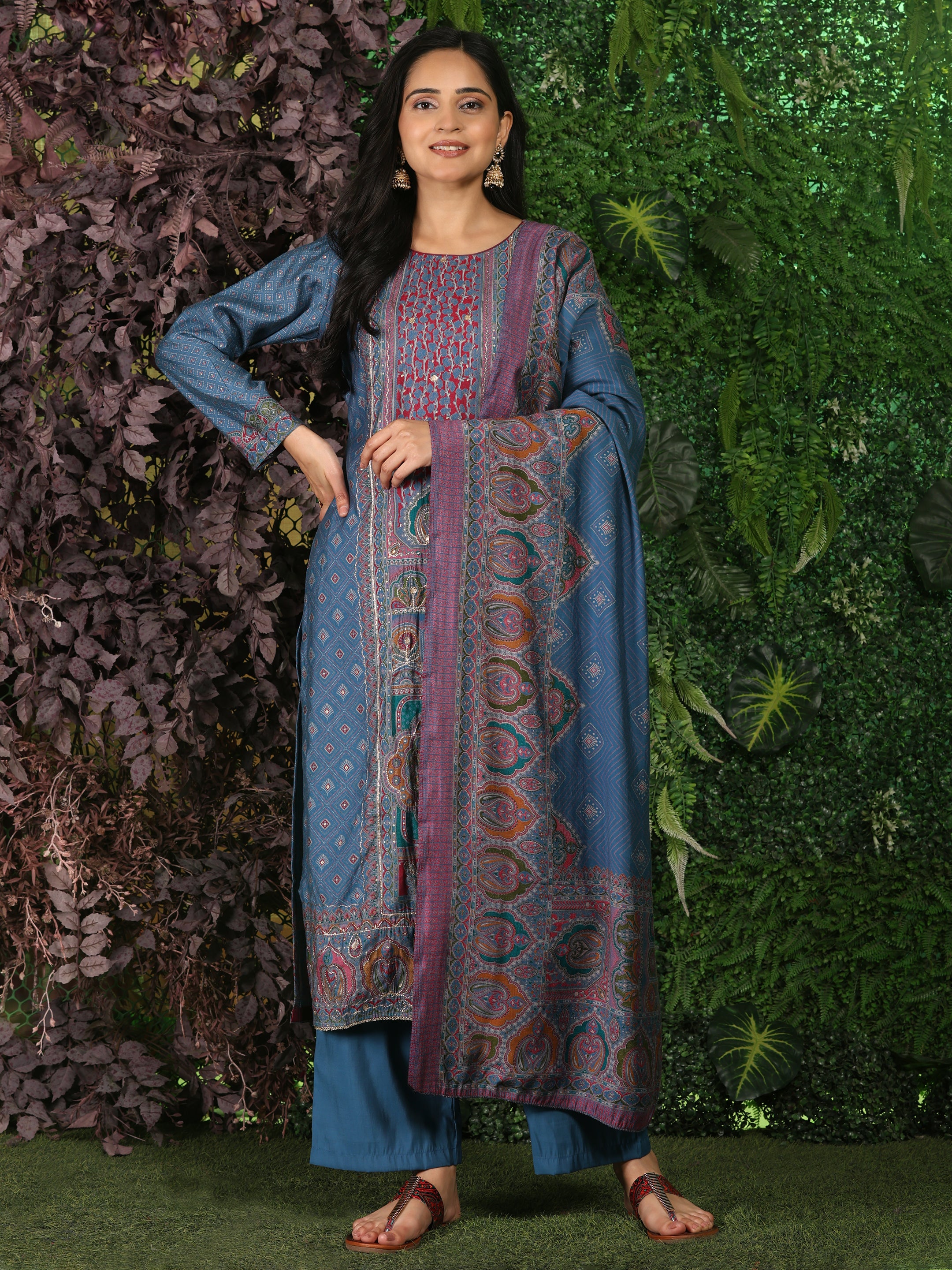 Blue Elegance Unstitched: Classic Kurta Set