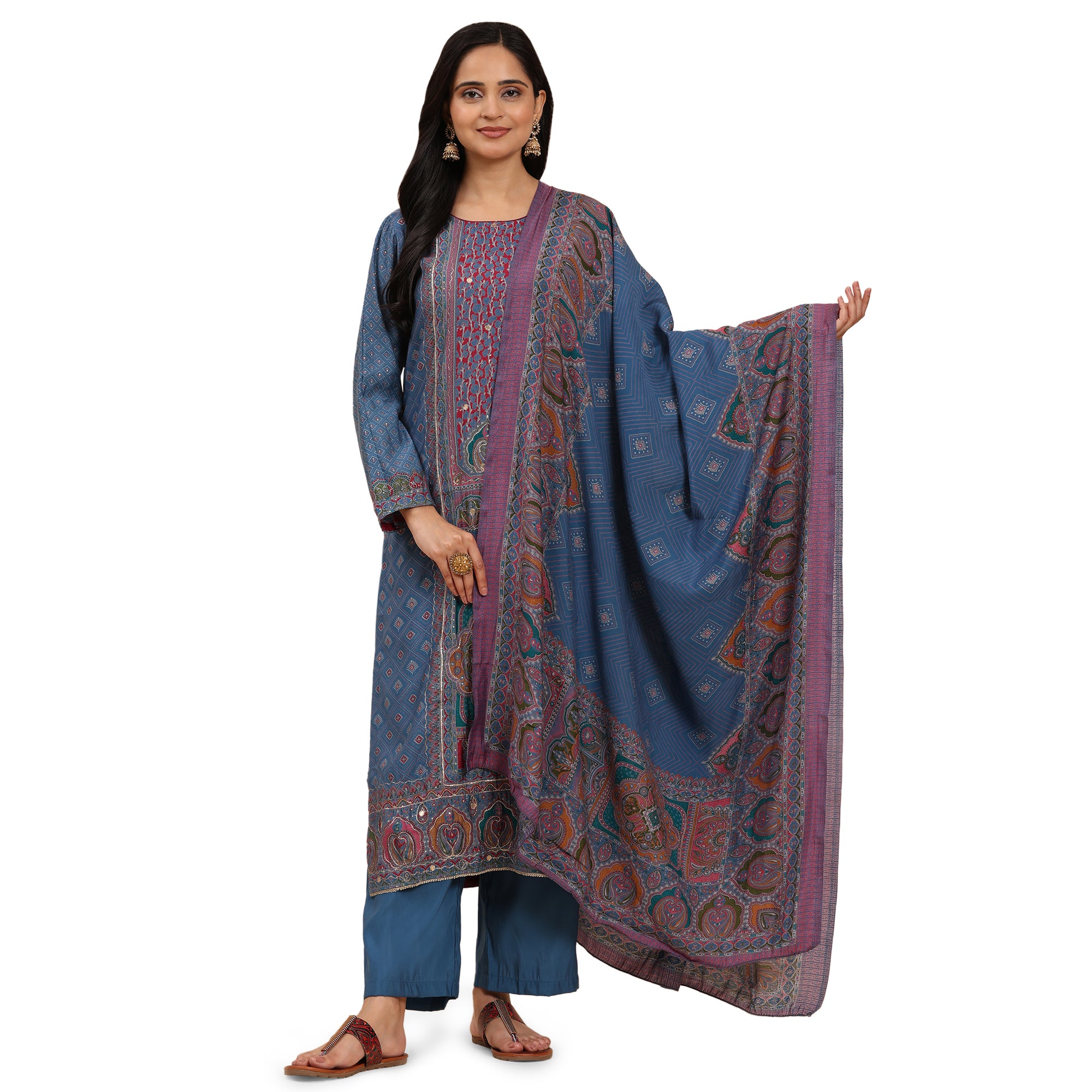 Blue Elegance Unstitched: Classic Kurta Set