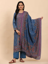 Blue Elegance Unstitched: Classic Kurta Set