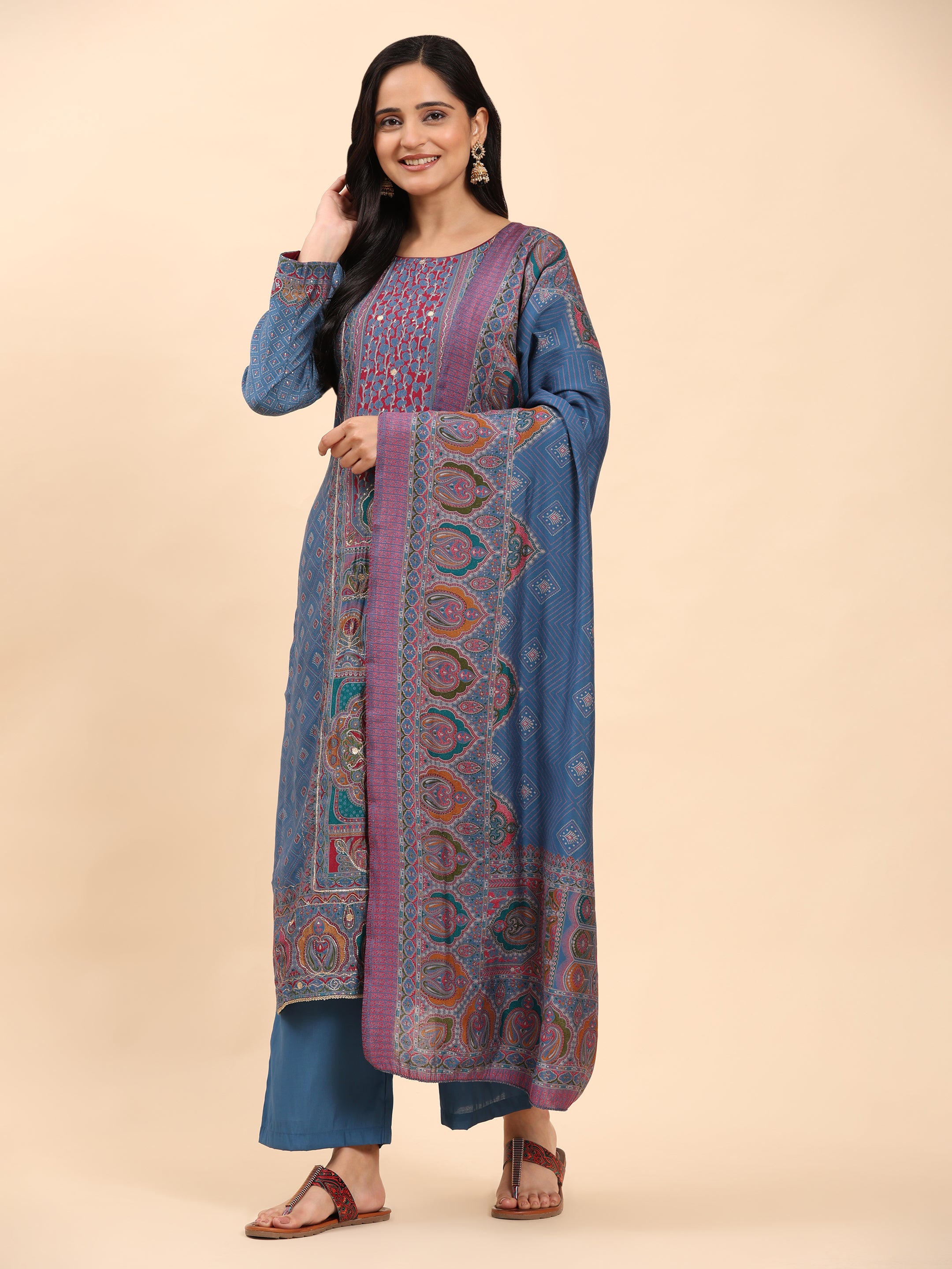 Blue Elegance Unstitched: Classic Kurta Set