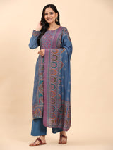 Blue Elegance Unstitched: Classic Kurta Set