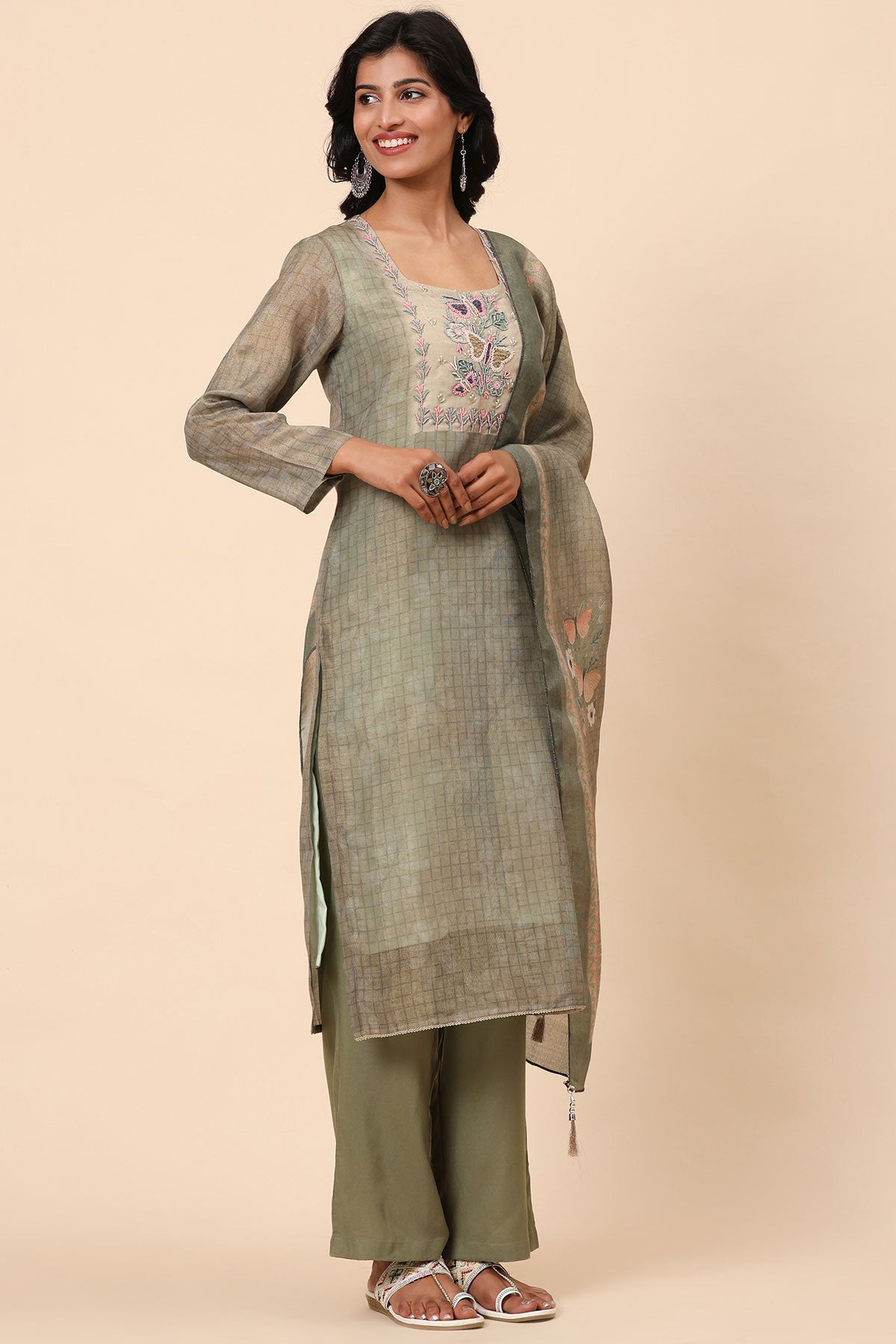 Elegance Unstitched: Classic Kurta Set Sea green