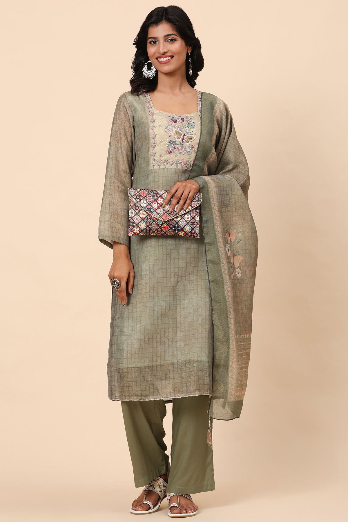 Elegance Unstitched: Classic Kurta Set Sea green