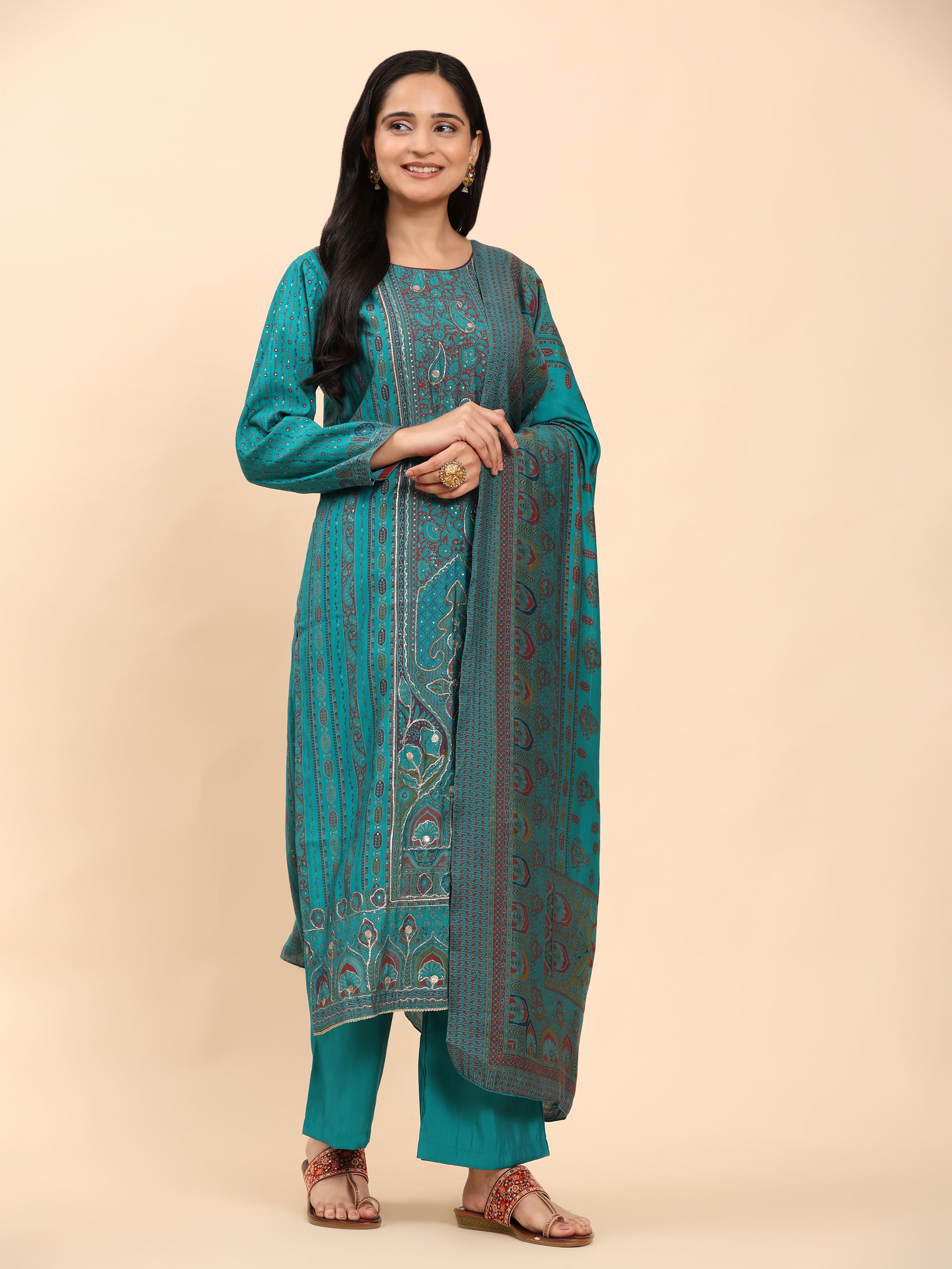 Bottle Green Elegance Unstitched: Classic Kurta Set