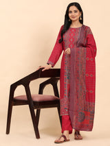 Red Elegance Unstitched: Classic Kurta Set