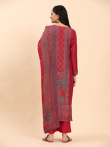 Red Elegance Unstitched: Classic Kurta Set