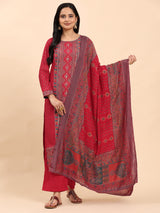 Red Elegance Unstitched: Classic Kurta Set