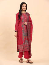 Red Elegance Unstitched: Classic Kurta Set