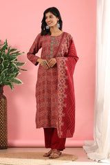 Elegance Unstitched: Classic Kurta Set Maroon