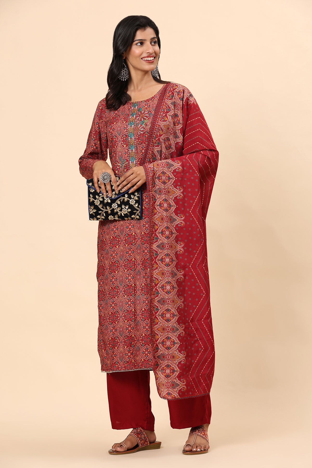 Elegance Unstitched: Classic Kurta Set Maroon