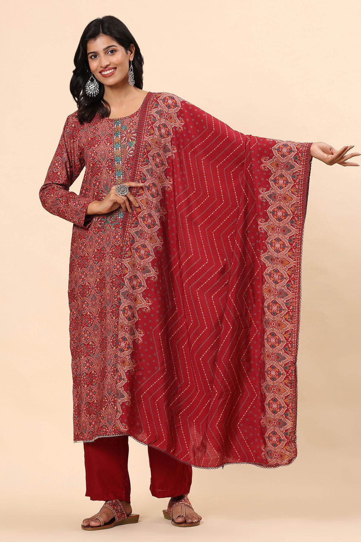 Elegance Unstitched: Classic Kurta Set Maroon