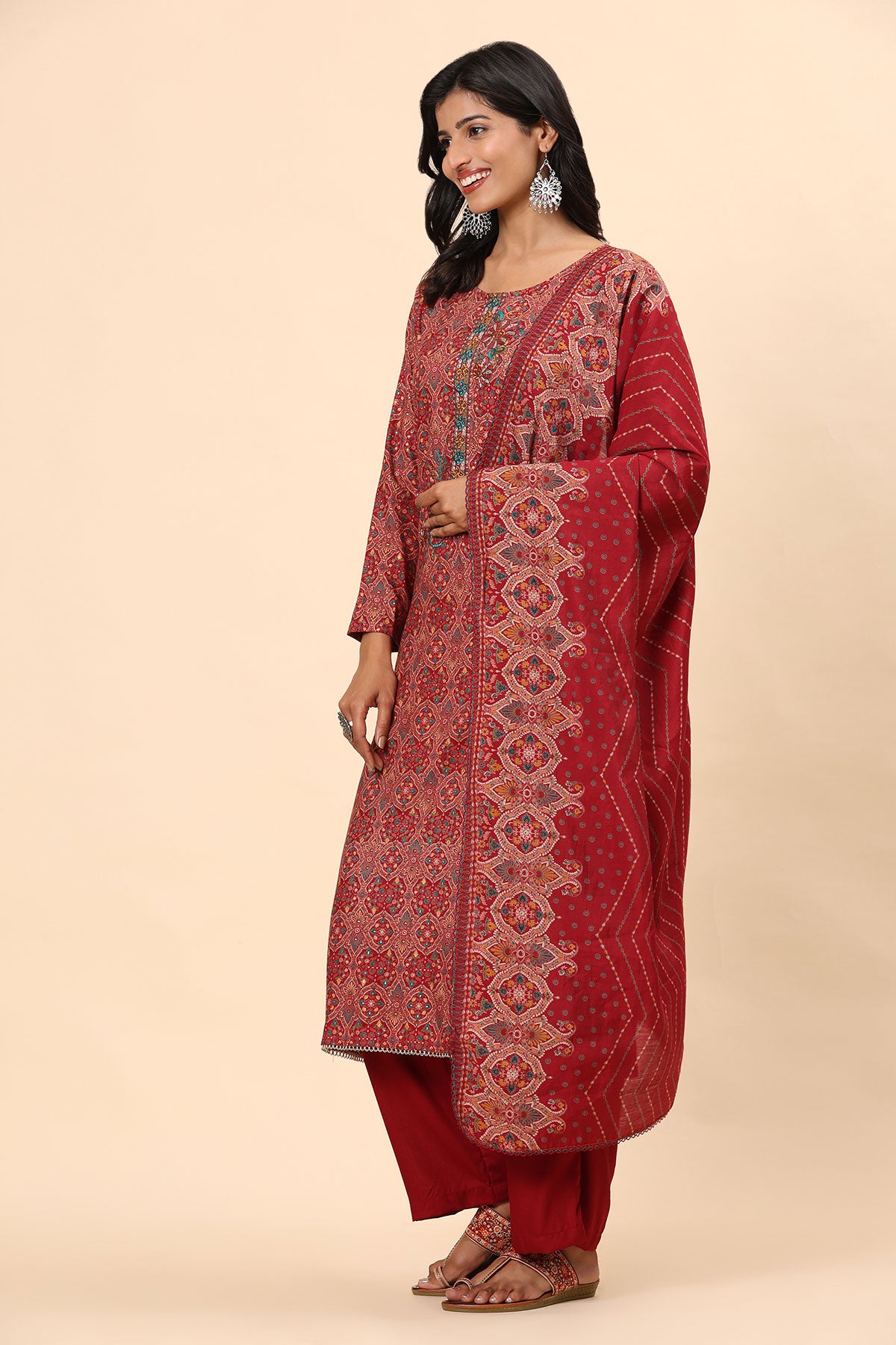 Elegance Unstitched: Classic Kurta Set Maroon