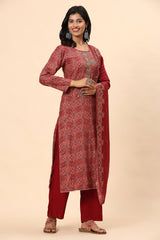 Elegance Unstitched: Classic Kurta Set Maroon