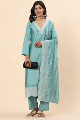 Elegance Unstitched: Classic Kurta Set Sky Blue