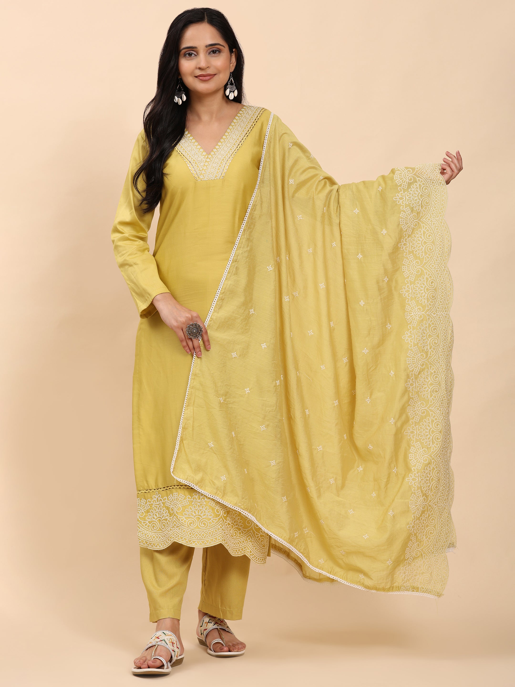 Lemon Elegance Unstitched: Classic Kurta Set