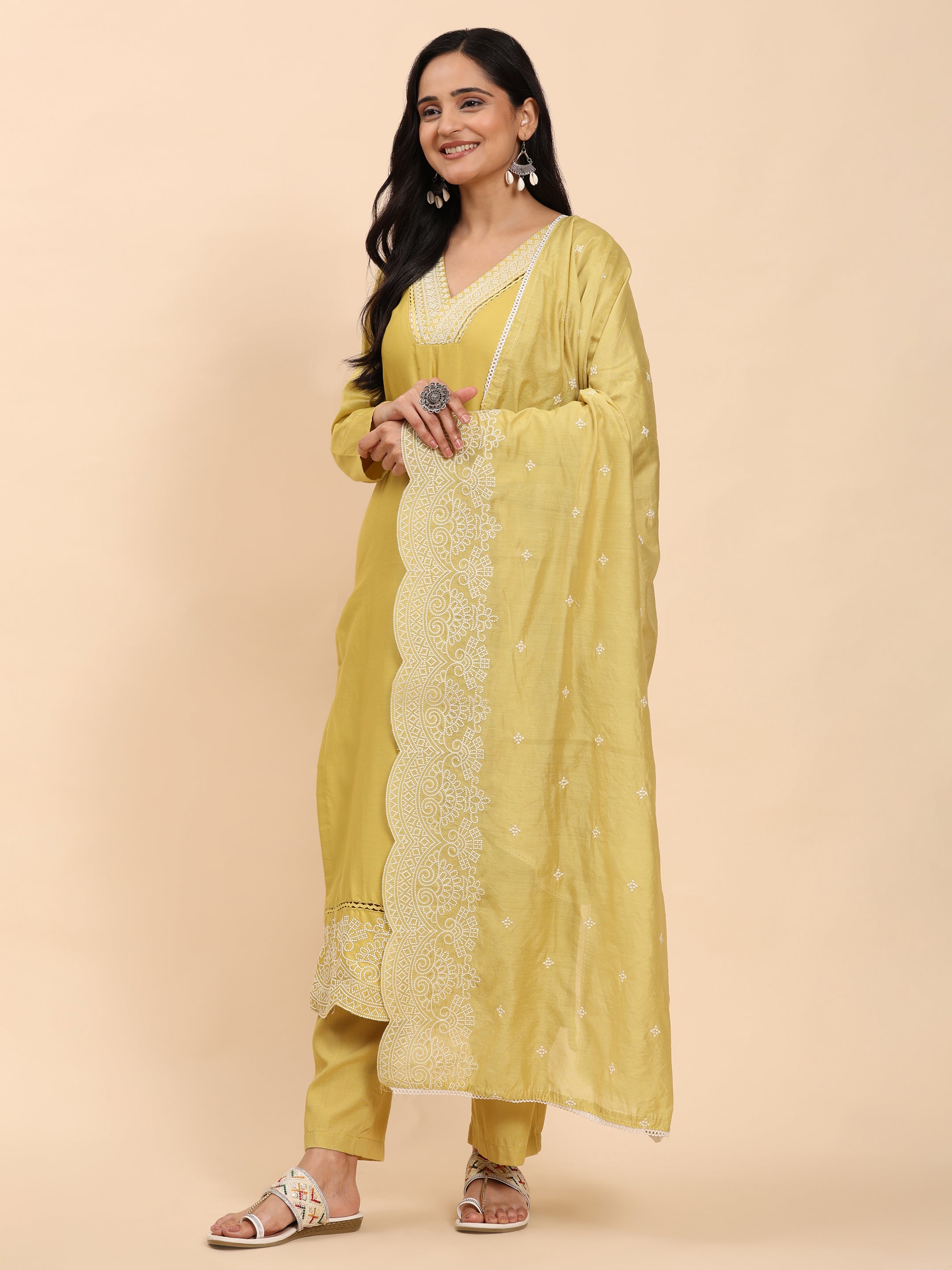 Lemon Elegance Unstitched: Classic Kurta Set