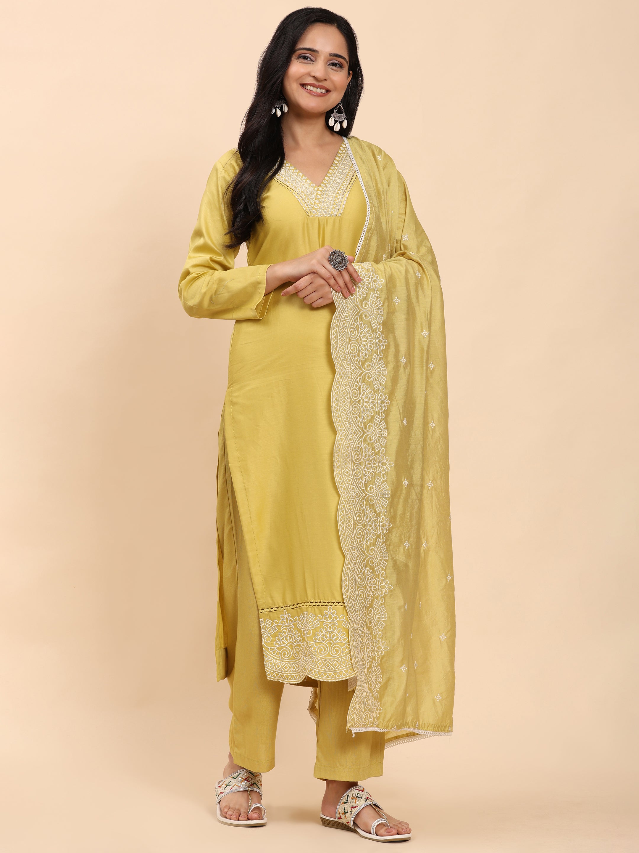 Lemon Elegance Unstitched: Classic Kurta Set