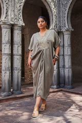 Moss Green Mirror Work Kaftan Dress