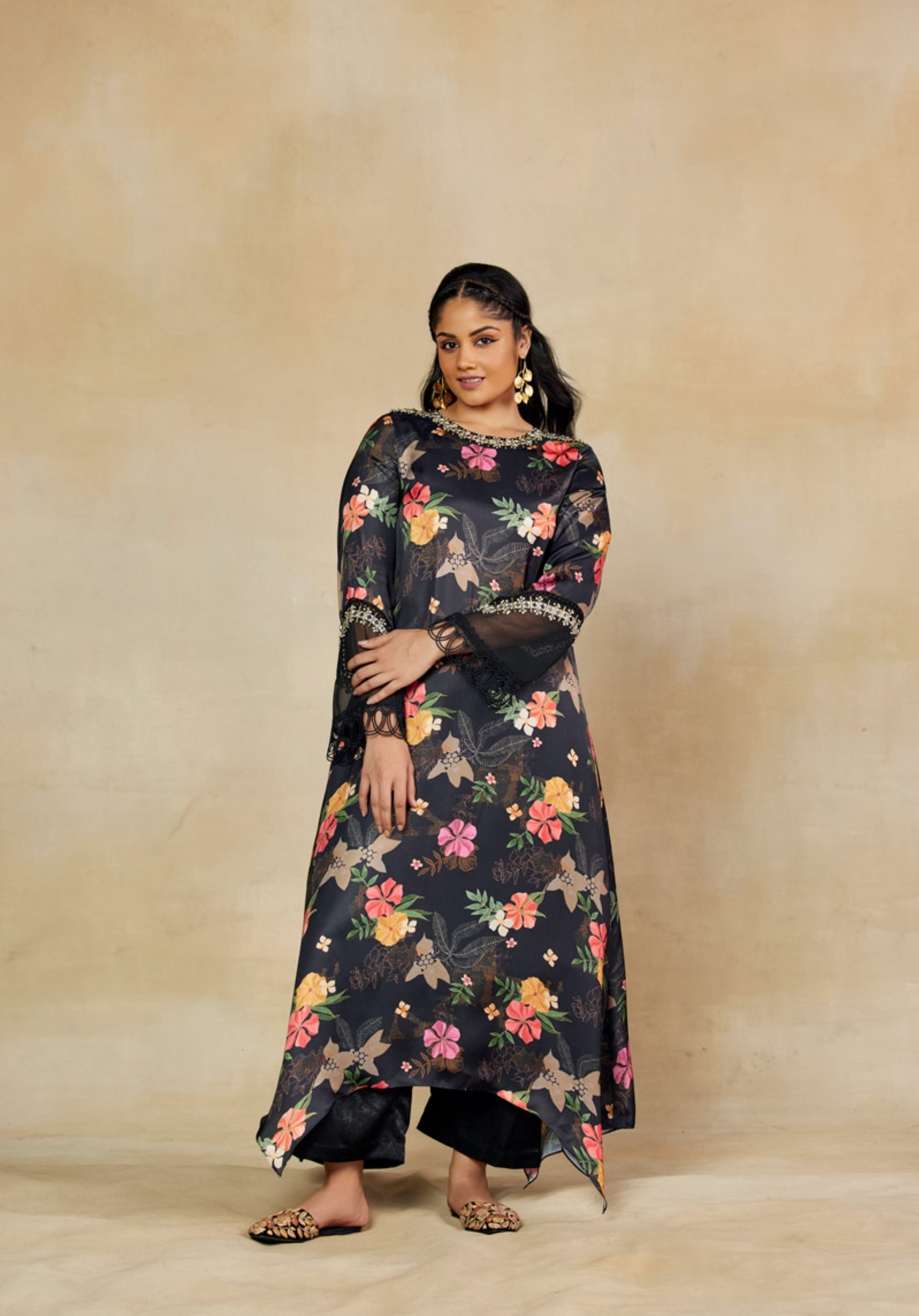 Mystique Elegant Black Floral Printed Suit Set