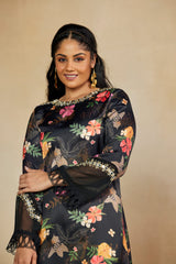 Mystique Elegant Black Floral Printed Suit Set