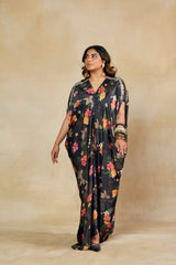 Regal Black Printed Kaftan Dress with Embroidery