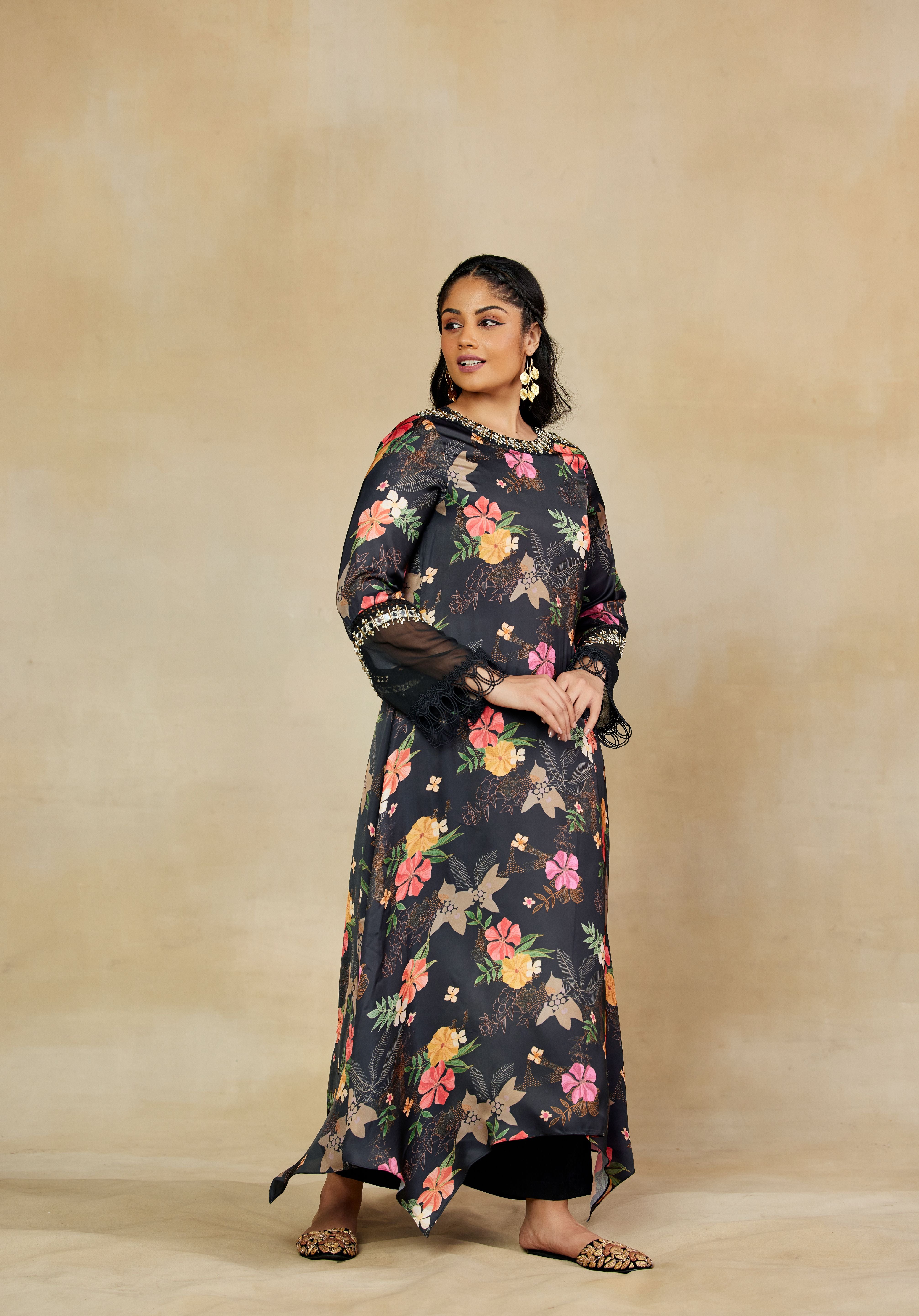 Mystique Elegant Black Floral Printed Suit Set