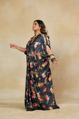 Regal Black Printed Kaftan Dress with Embroidery