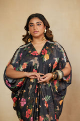Regal Black Printed Kaftan Dress with Embroidery