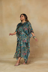 Majestic Green Abstract Print Kaftan Dress