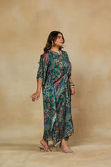 Majestic Green Abstract Print Kaftan Dress