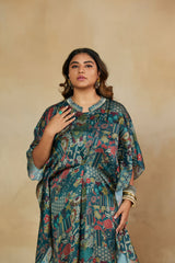Majestic Green Abstract Print Kaftan Dress