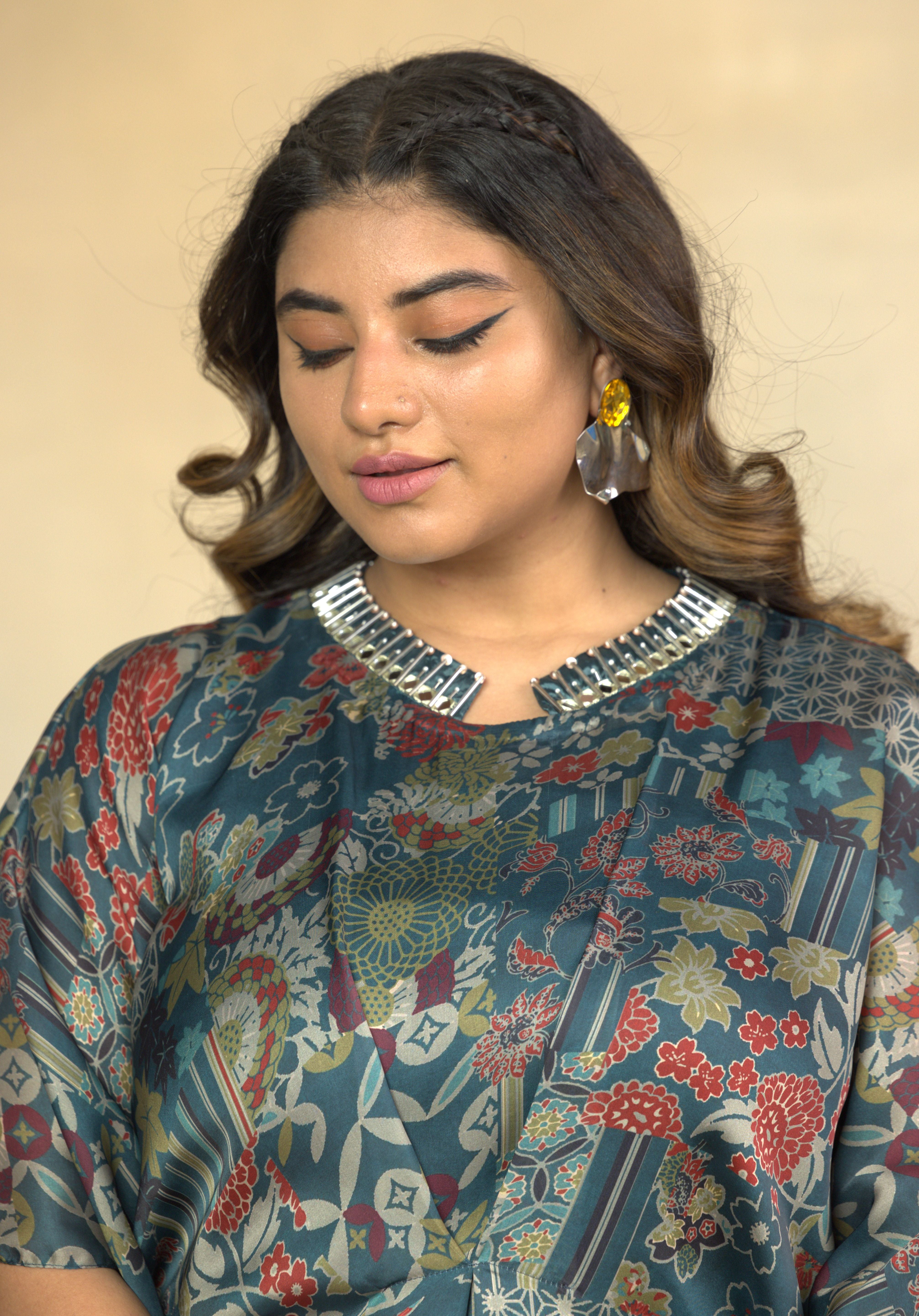 Majestic Green Abstract Print Kaftan Dress