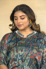 Majestic Green Abstract Print Kaftan Dress