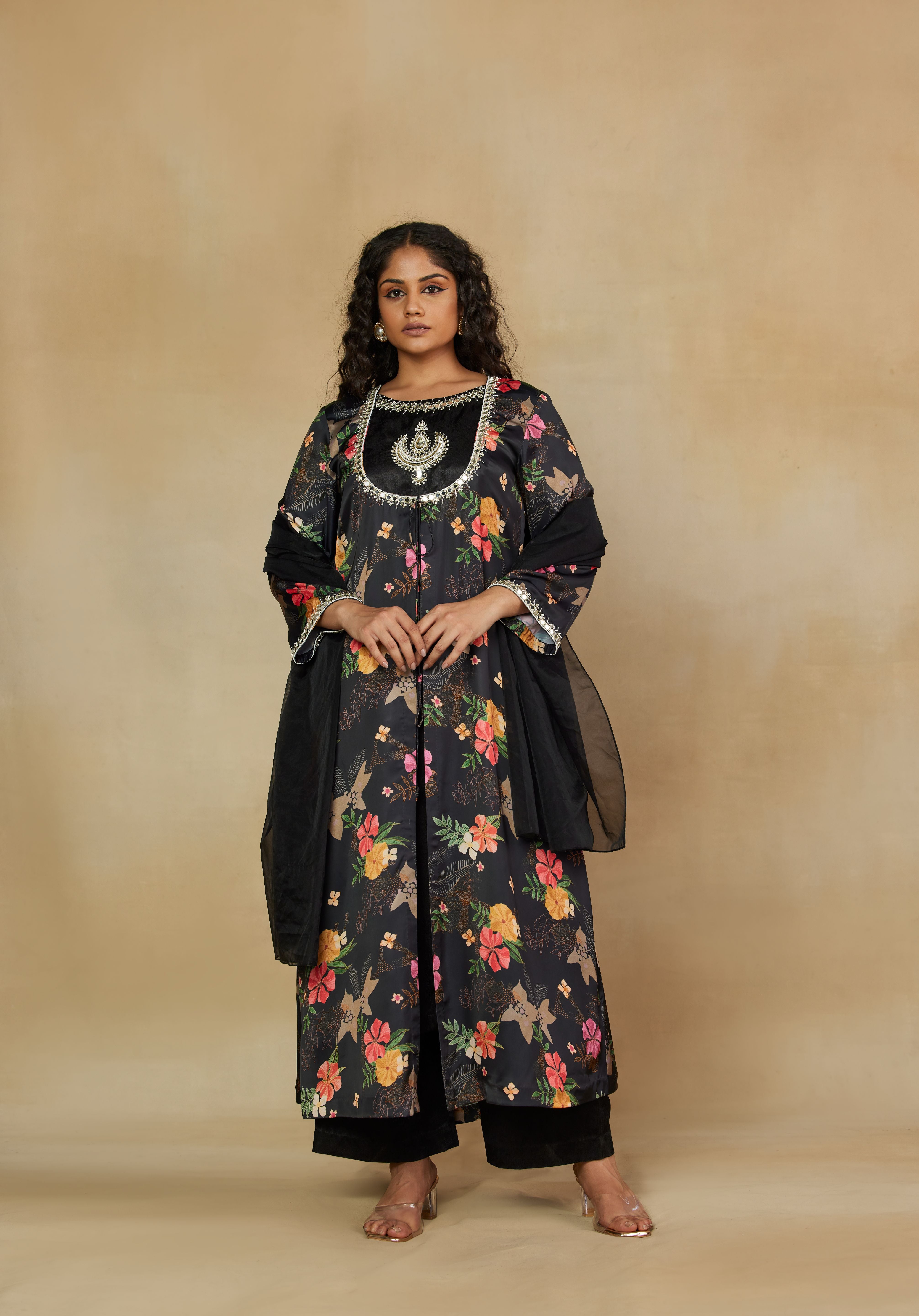 Imperial Black 3 Piece Party Wear Co-Ord Set with Dupatta