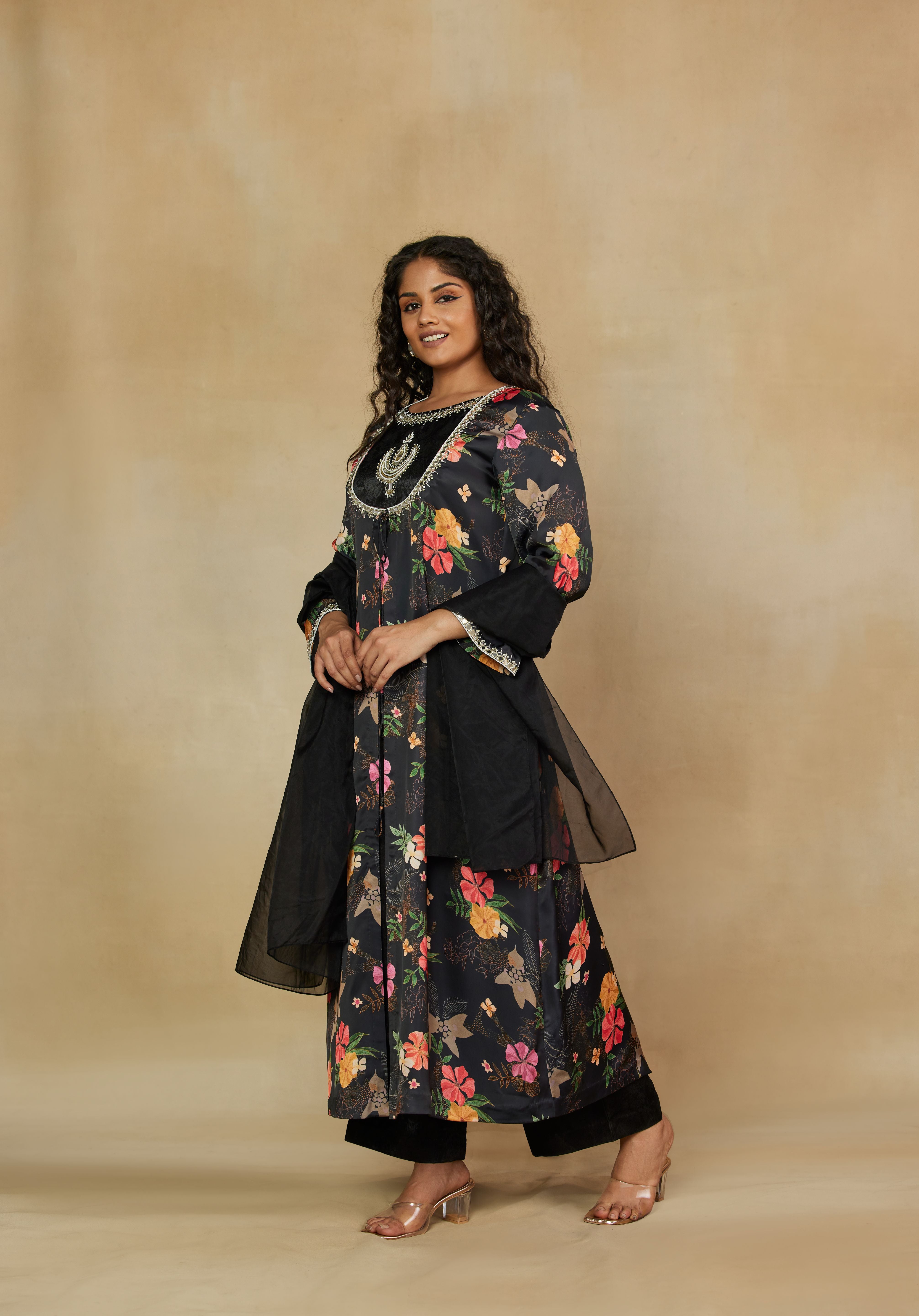 Imperial Black 3 Piece Party Wear Co-Ord Set with Dupatta