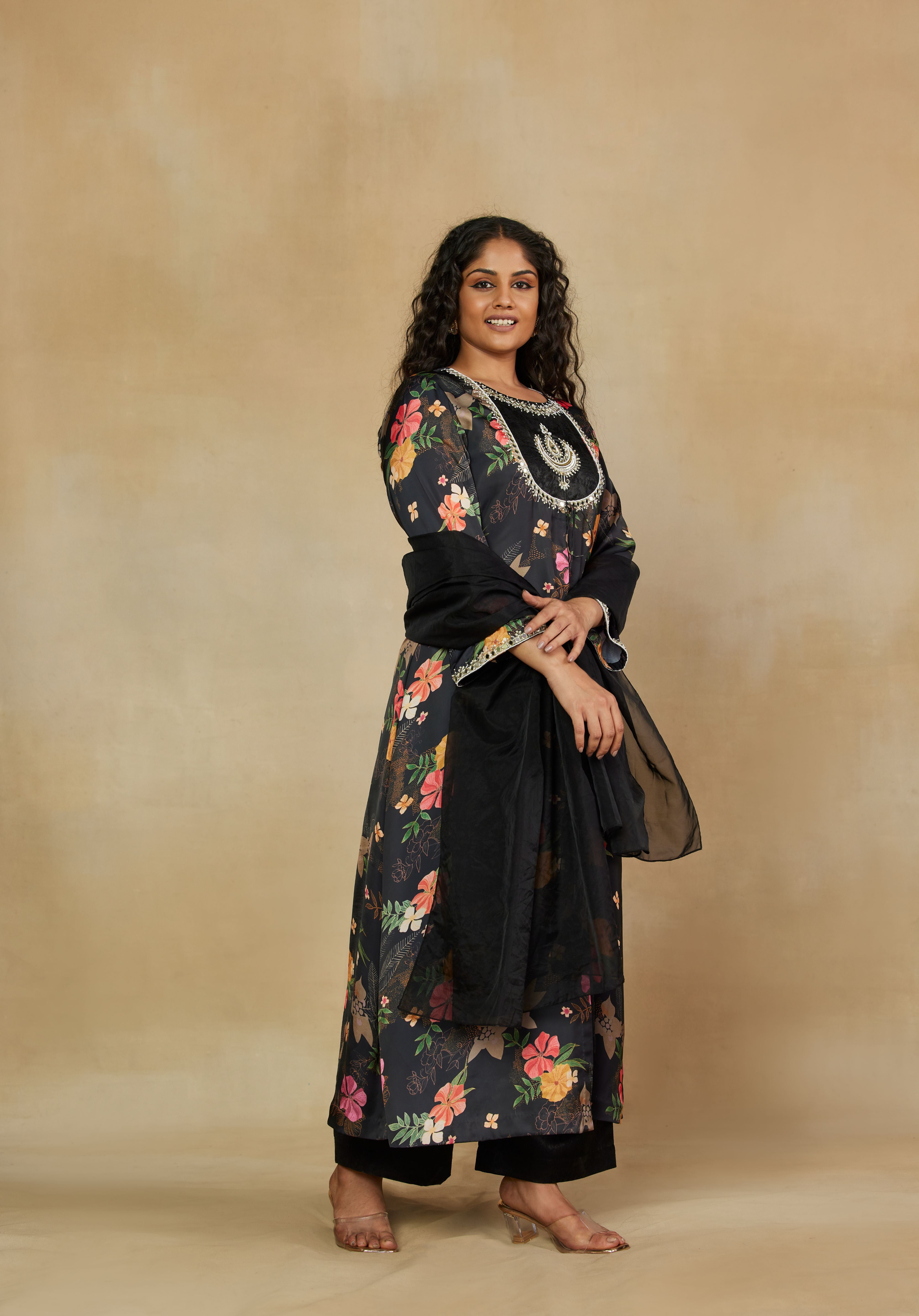 Imperial Black 3 Piece Party Wear Co-Ord Set with Dupatta