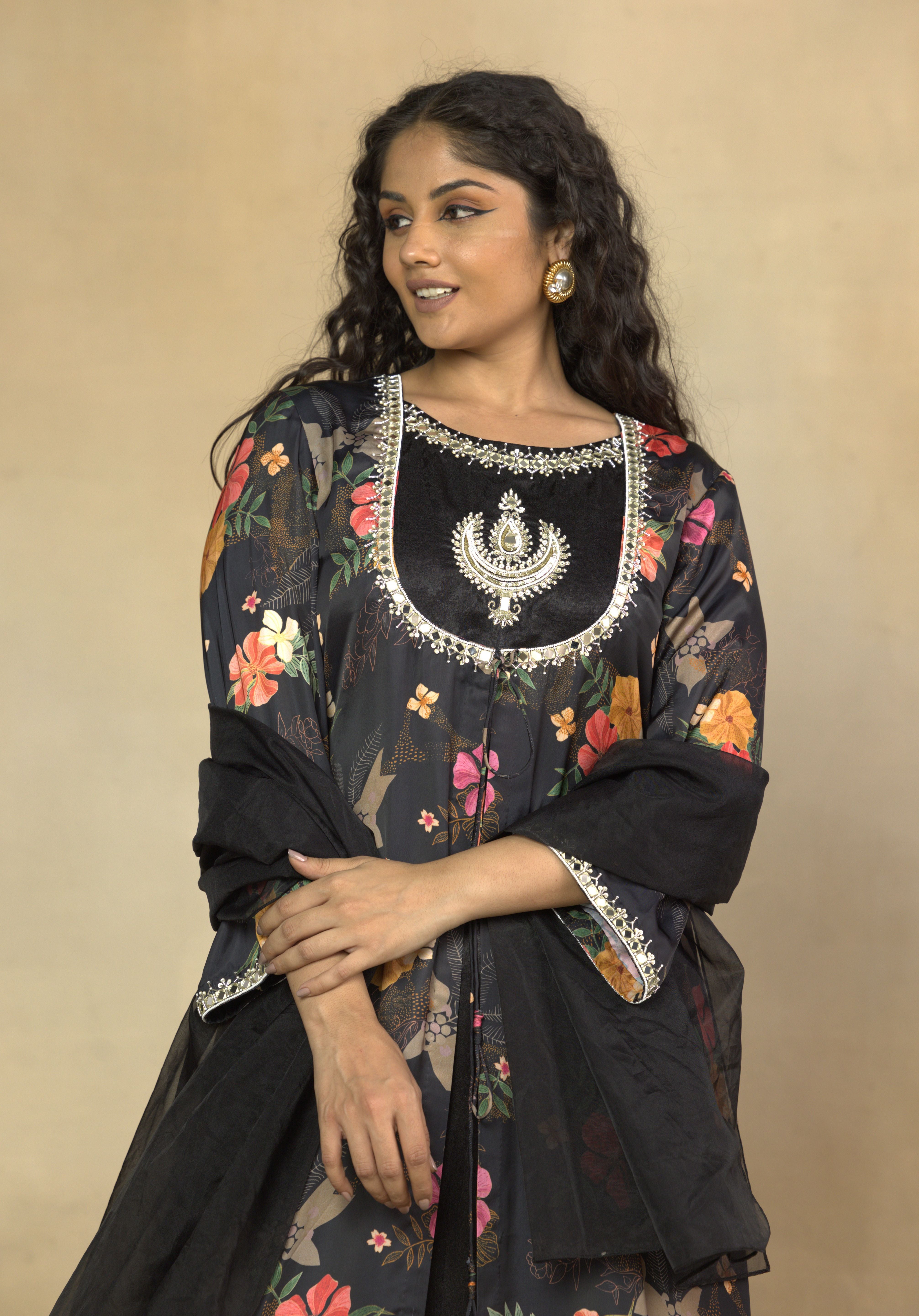 Imperial Black 3 Piece Party Wear Co-Ord Set with Dupatta