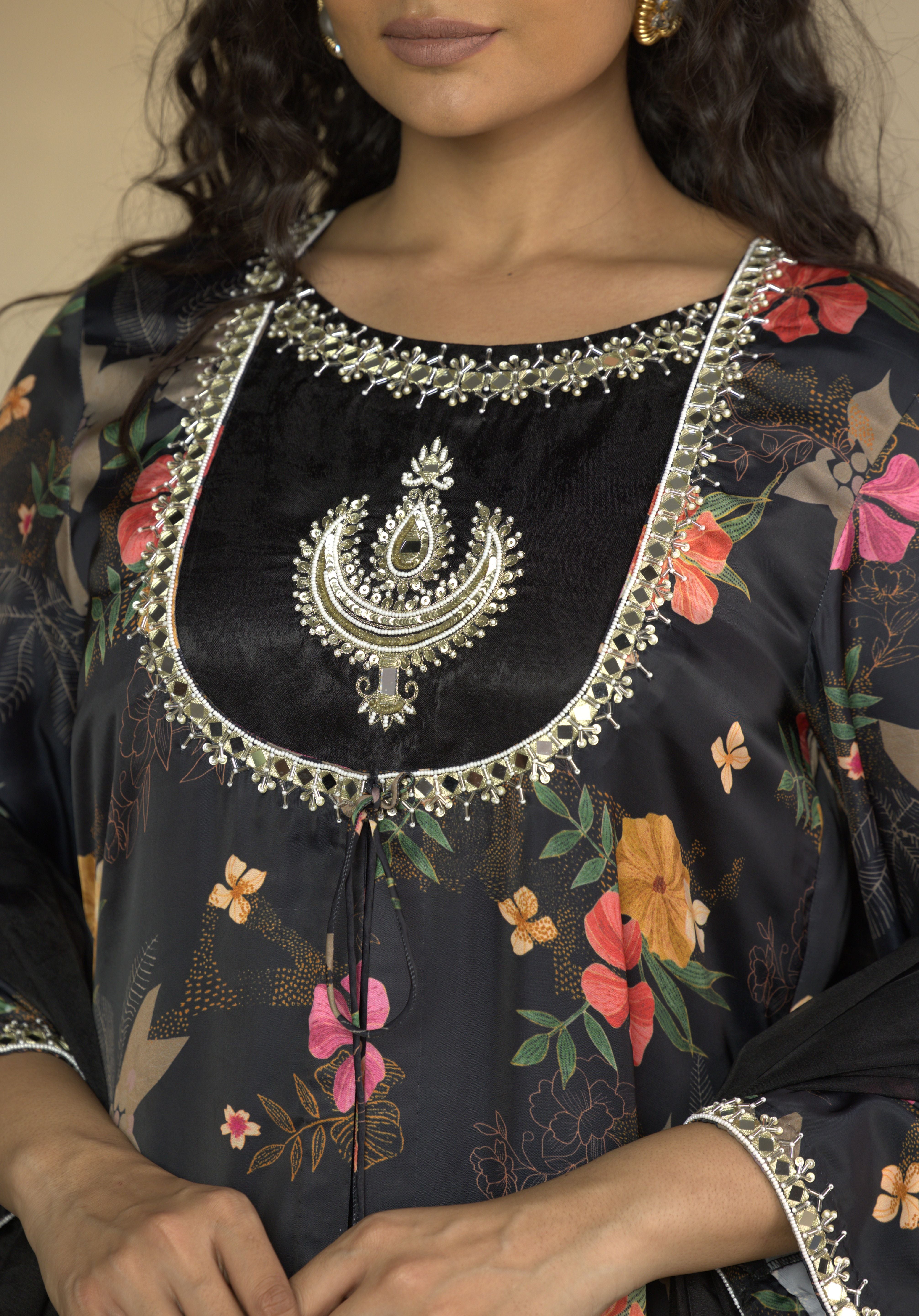 Imperial Black 3 Piece Party Wear Co-Ord Set with Dupatta