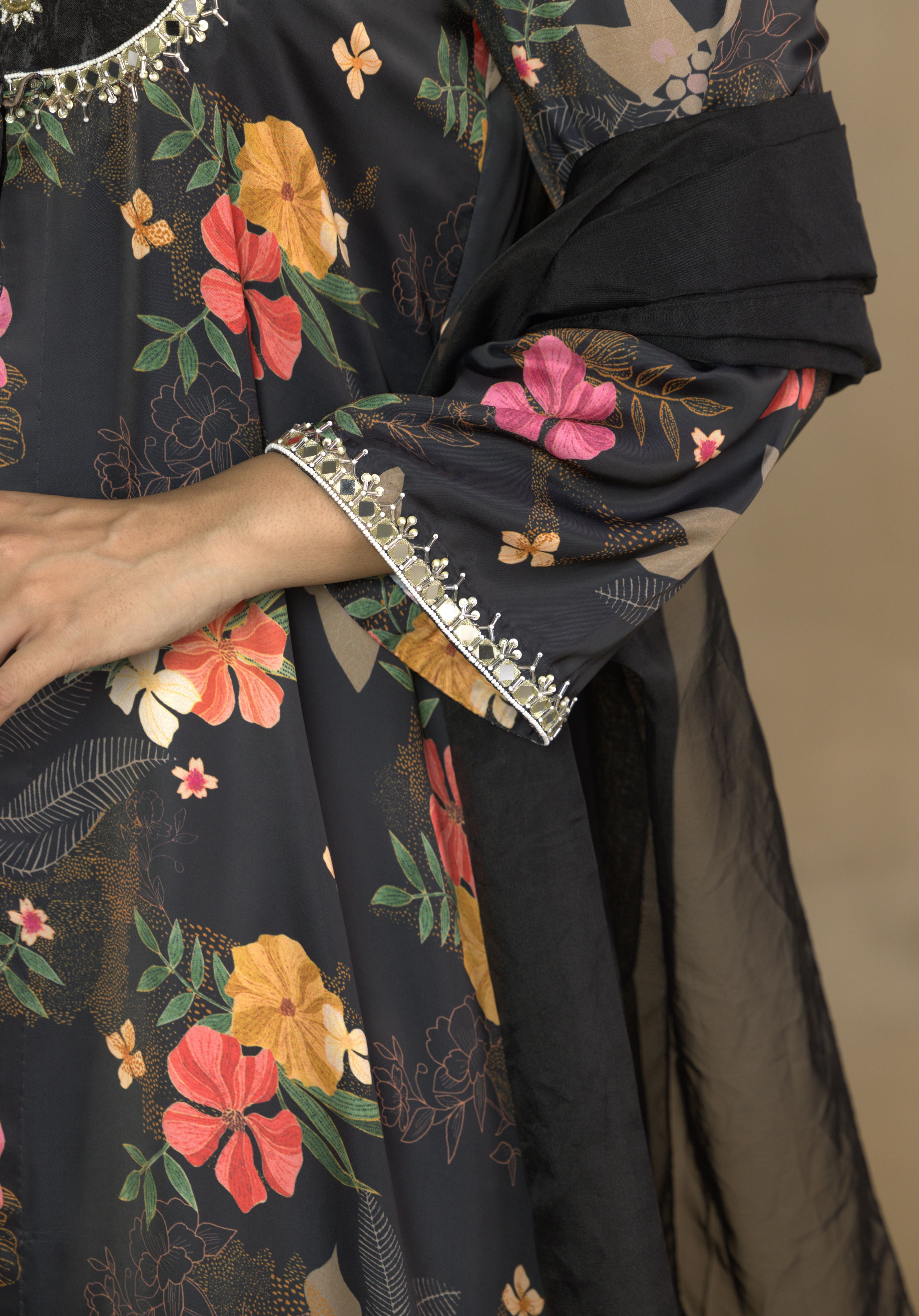 Imperial Black 3 Piece Party Wear Co-Ord Set with Dupatta