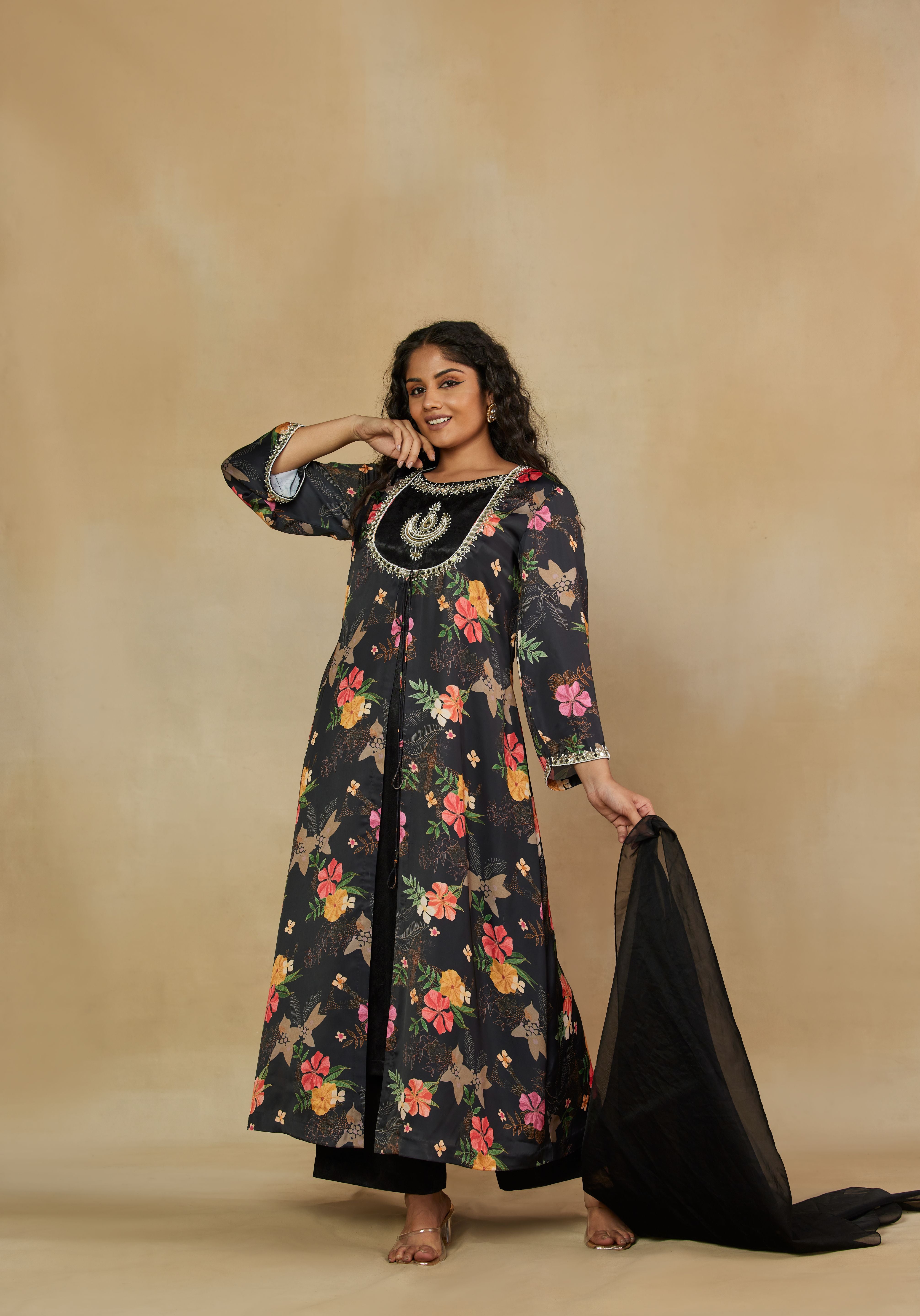 Imperial Black 3 Piece Party Wear Co-Ord Set with Dupatta
