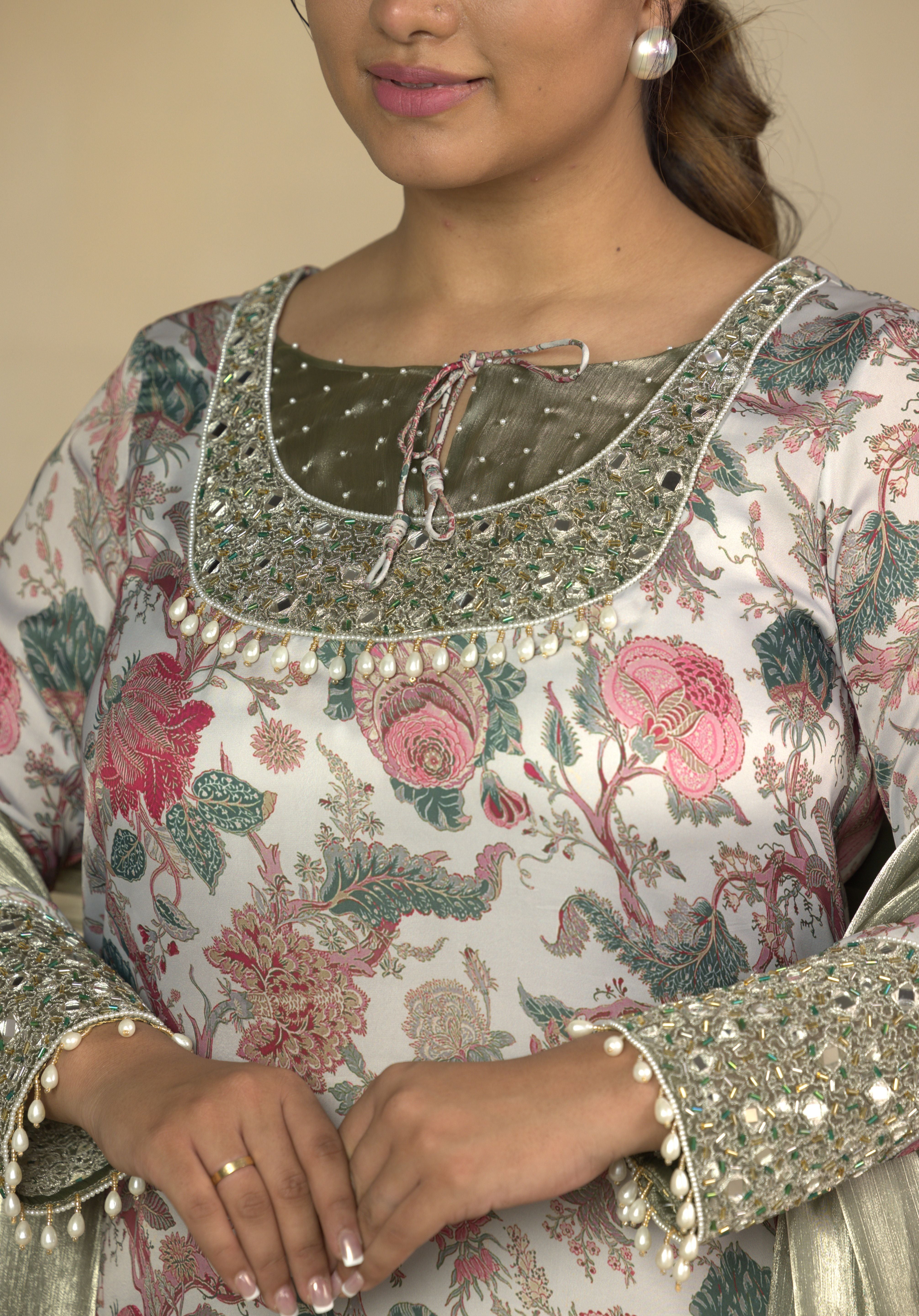 Aurora Mirror work 3 piece suit set Dupatta