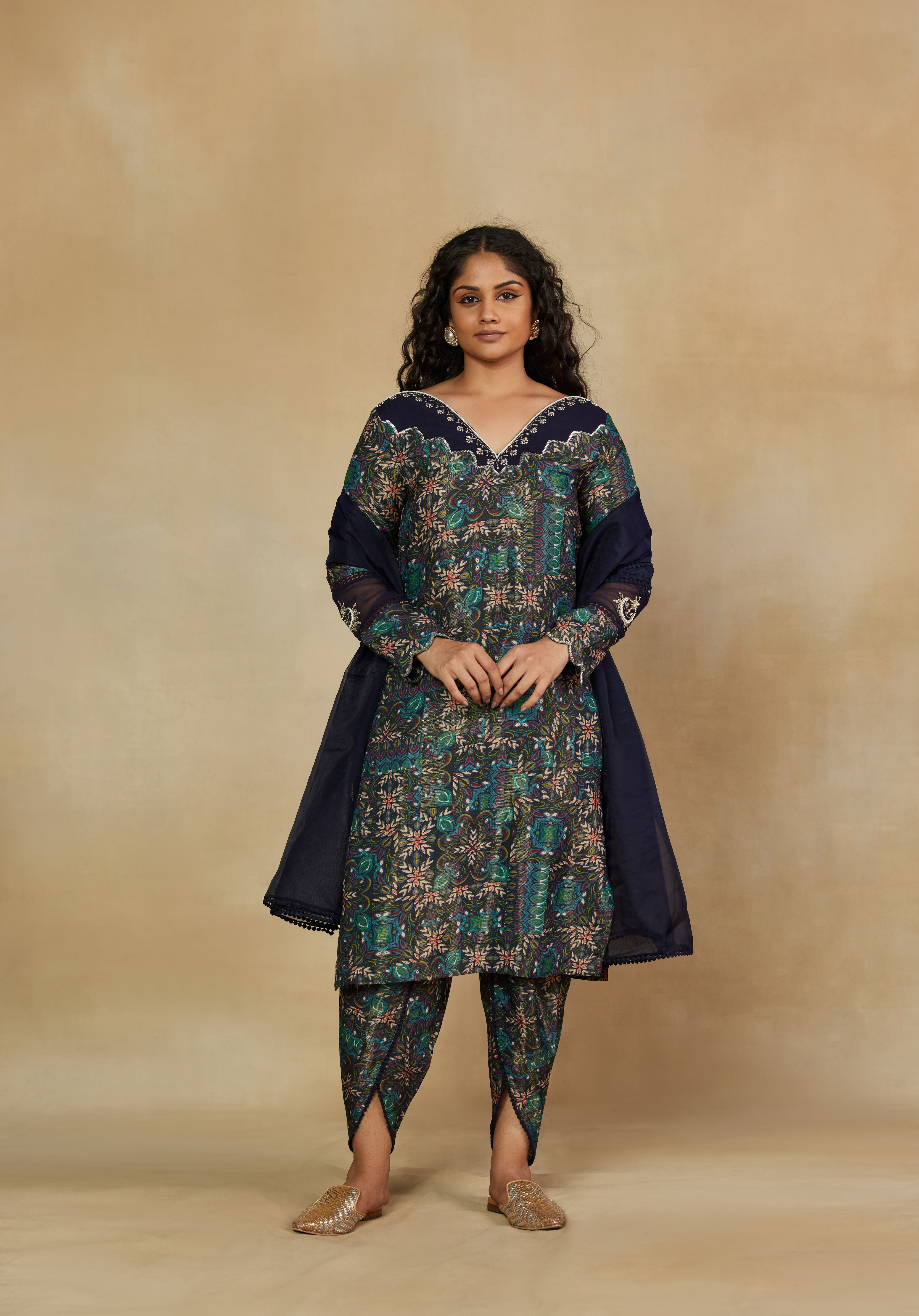 Glorious Luxe 3 Piece Printed Suit Set with Dupatta  and Tulip Pants