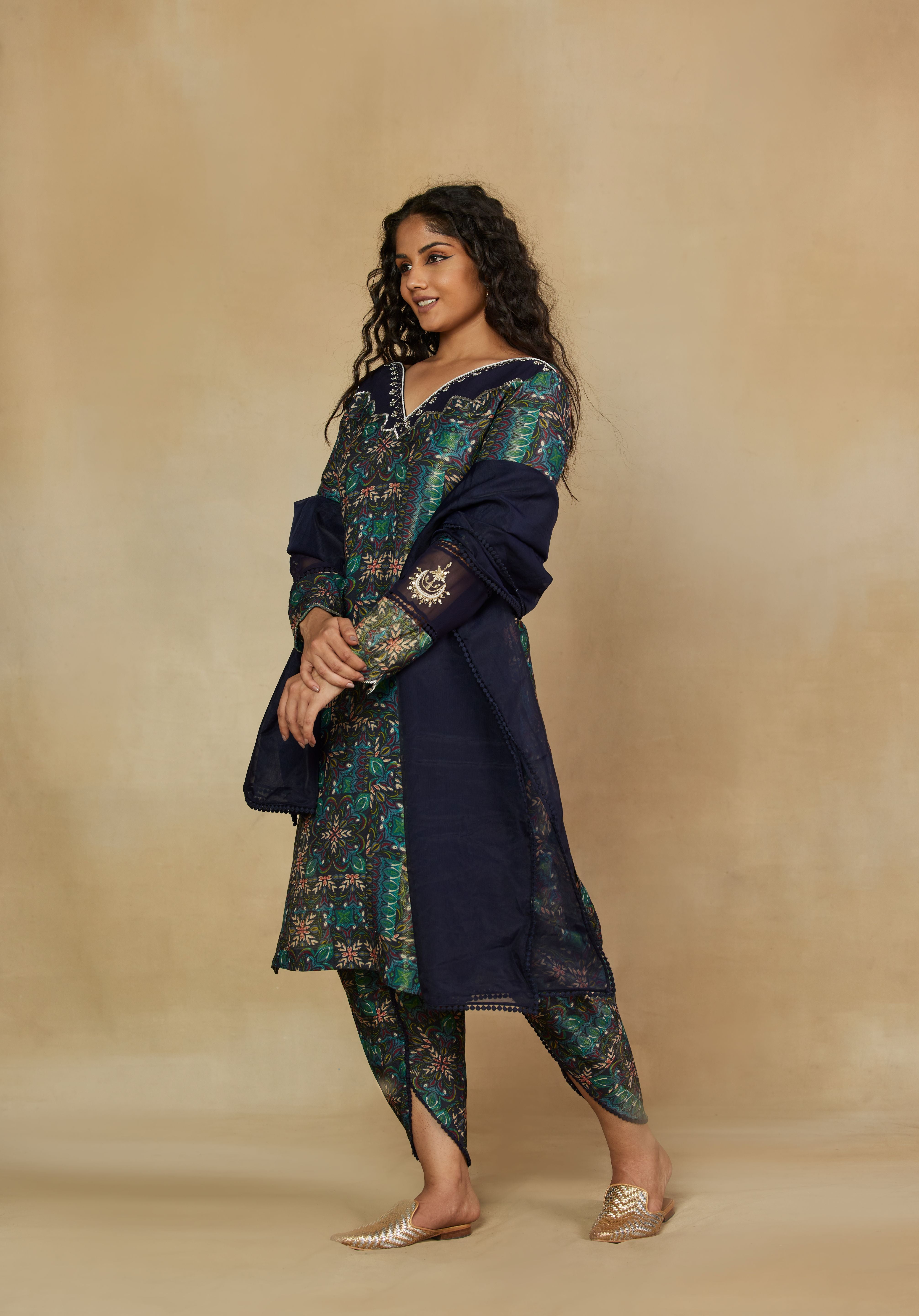 Glorious Luxe 3 Piece Printed Suit Set with Dupatta  and Tulip Pants