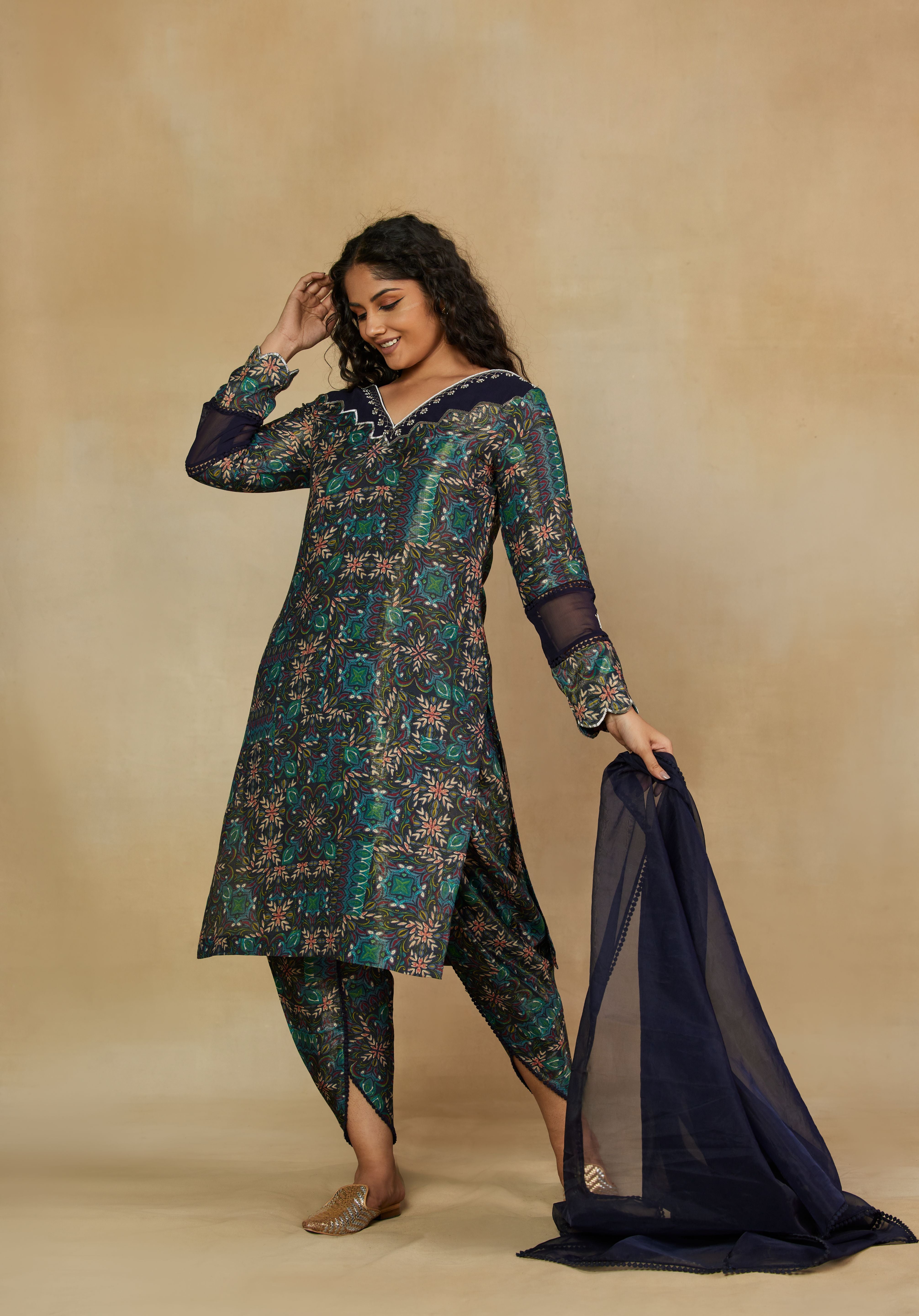 Glorious Luxe 3 Piece Printed Suit Set with Dupatta  and Tulip Pants
