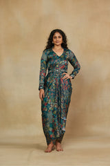 Mesmerising Green Printed Ankle Length Dress