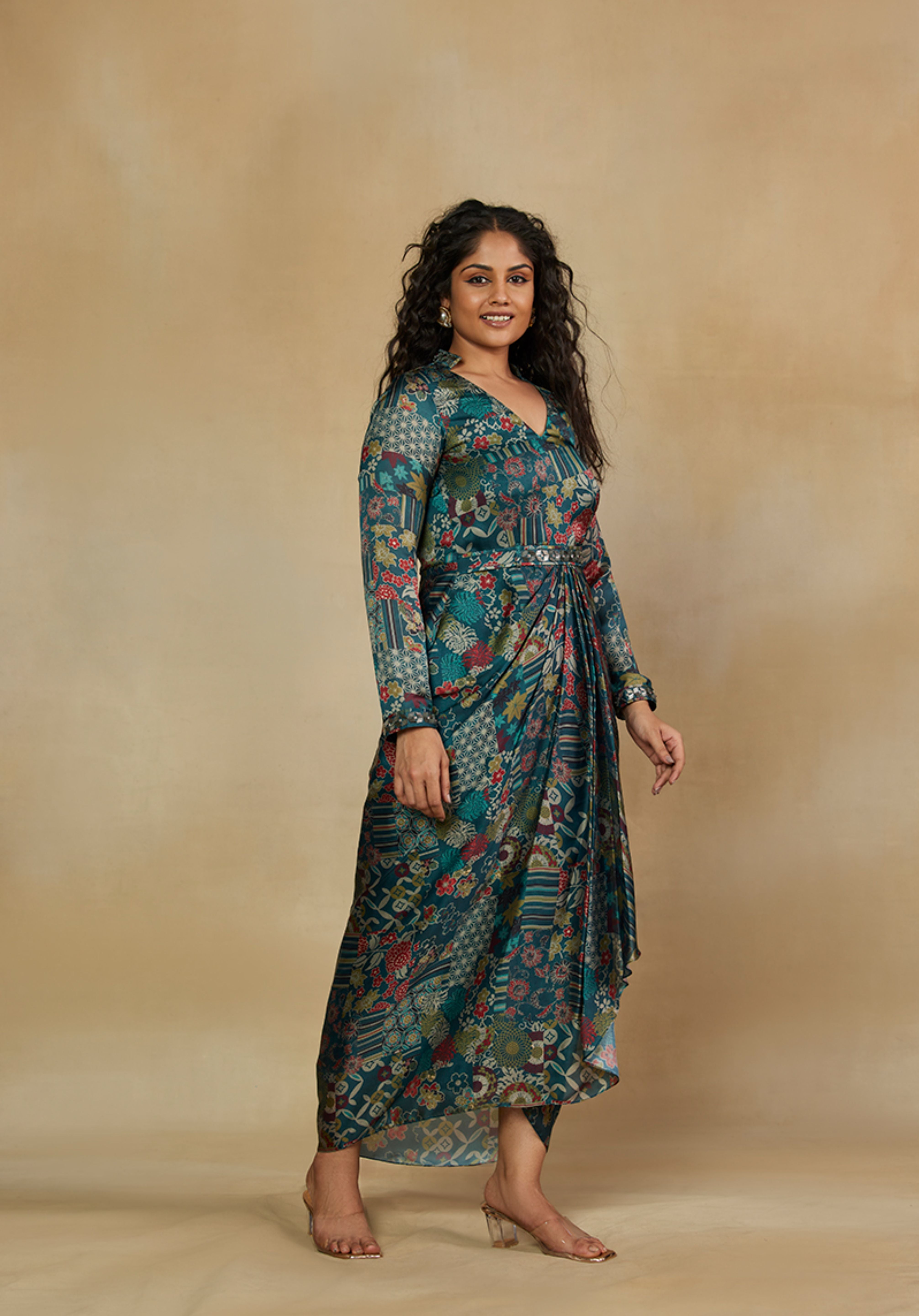 Mesmerising Green Printed Ankle Length Dress