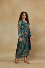 Mesmerising Green Printed Ankle Length Dress