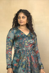 Mesmerising Green Printed Ankle Length Dress